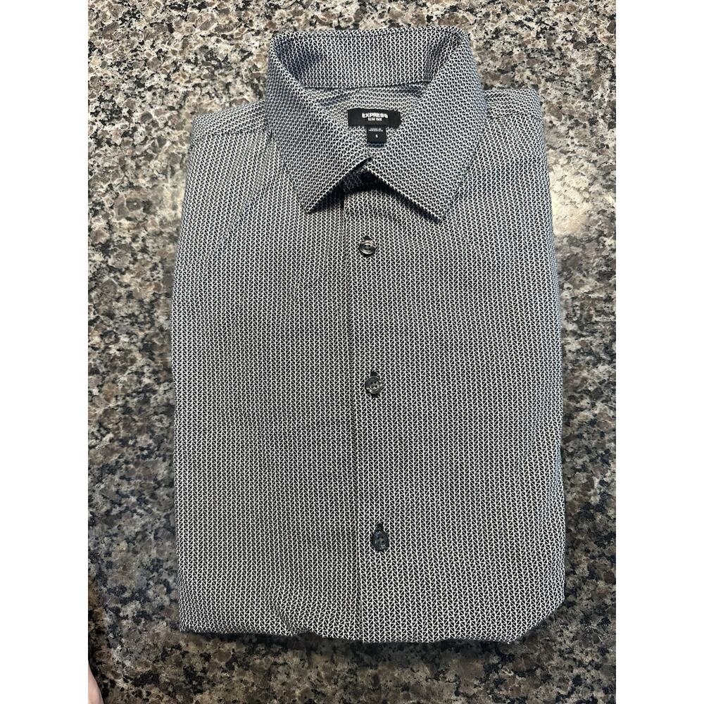 Express Shirt Mens Small 14 14 1/2 Blue Floral Long Sleeve Slim Fit Button‎ Up